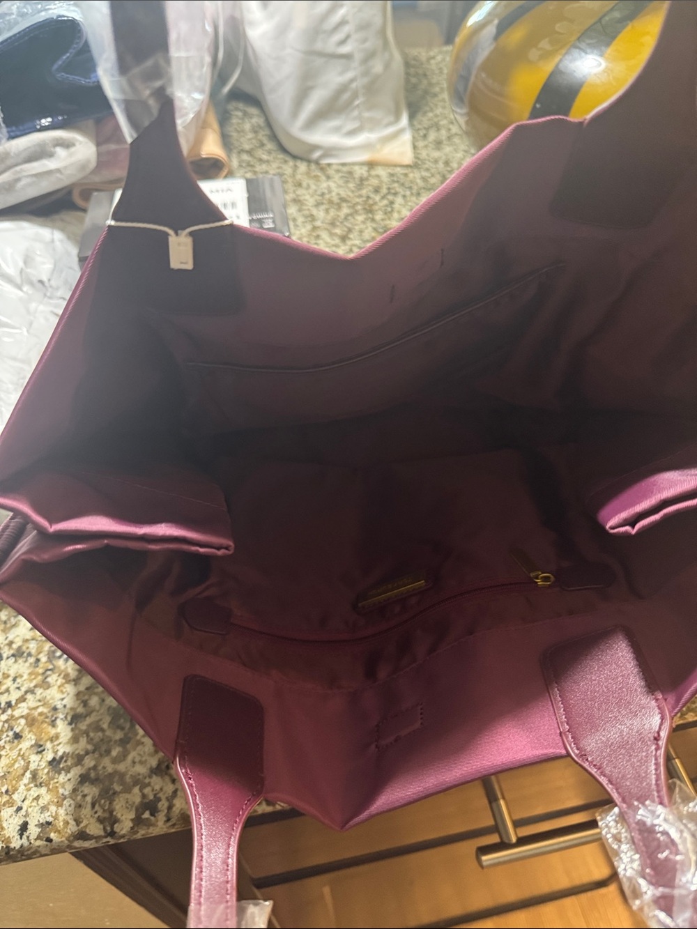 TB Plum Nylon Tote with Leather Trim - Picture 2 of 4